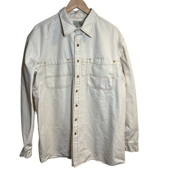 L.L. Bean Men’s Shirt Canvas Cotton Work Shirt Size XL Tall Off White Gorpcore - Picture 1 of 10